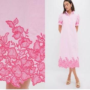 Hyacinth House by Tuckernuck Pink Sheath Midi Dress with Puff Sleeves